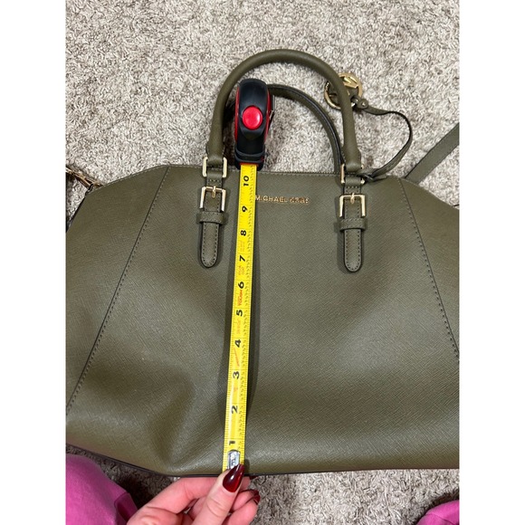 Michael Kors Ciara Top Zip Satchel Olive Green Leather Satchel Handbag Purse - Picture 8 of 9